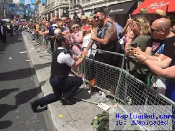 Photos: Met gay Police officers get engaged at London Gay Pride